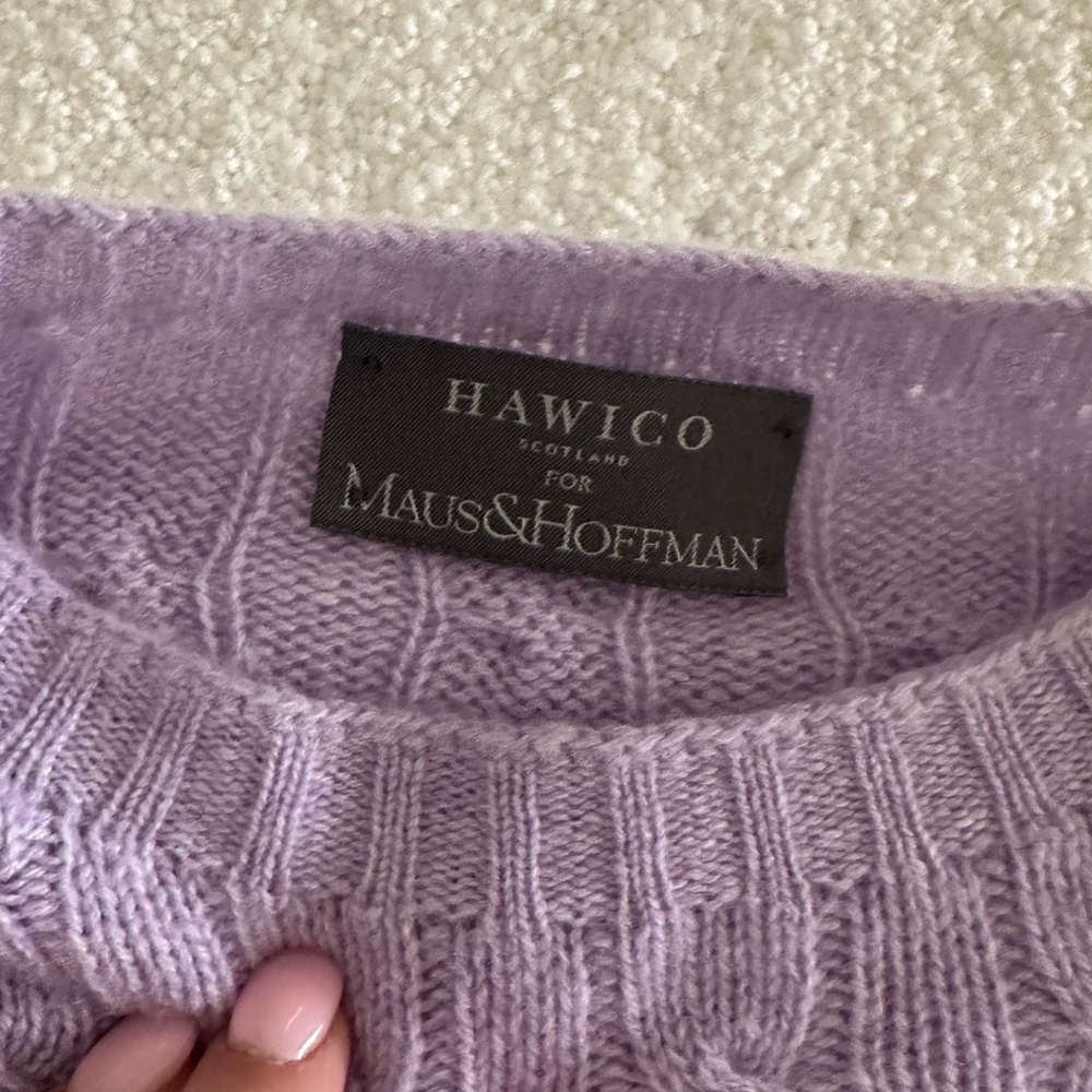 Purple Crew Neck Sweater with Ribbed Knit 100% Scottish Cashmere